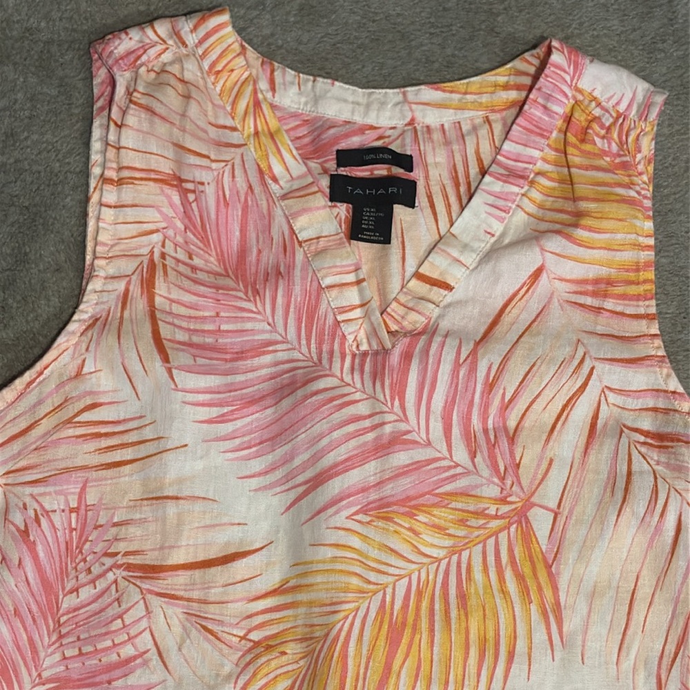 Tahari 100% Linen Tropical Dress XL - Picture 3 of 5